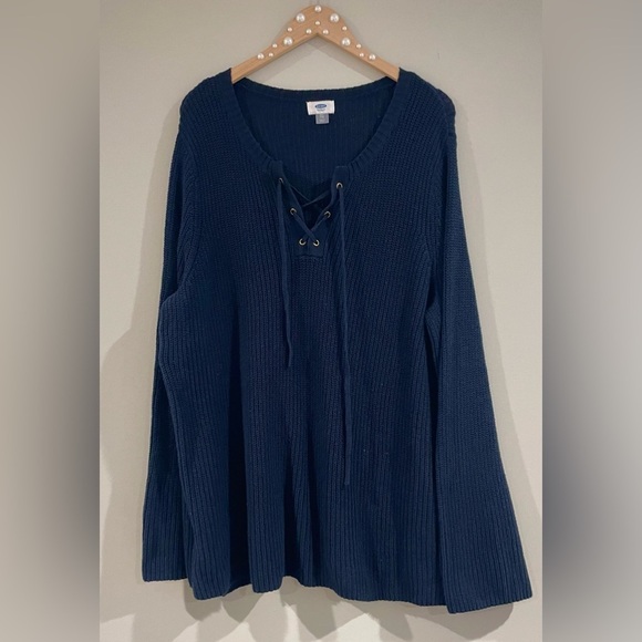 Old Navy Plus Size Lace-Up Bell Sleeve Sweater - In the Navy, XXL, Cozy Winter - Picture 1 of 11